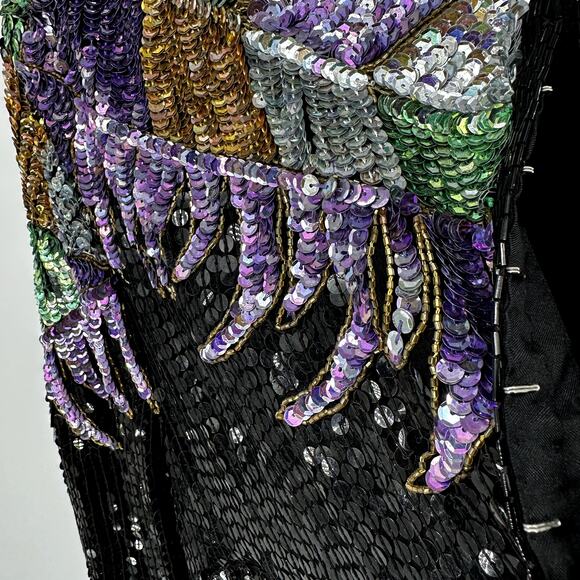 Vintage Stenay Evening Jacket Silk Beaded Sequin 1980's Party Cocktail Black 2X - Picture 3 of 6